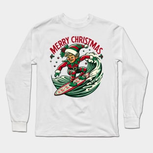 Surfing Elf Retro Christmas Cheer Long Sleeve T-Shirt